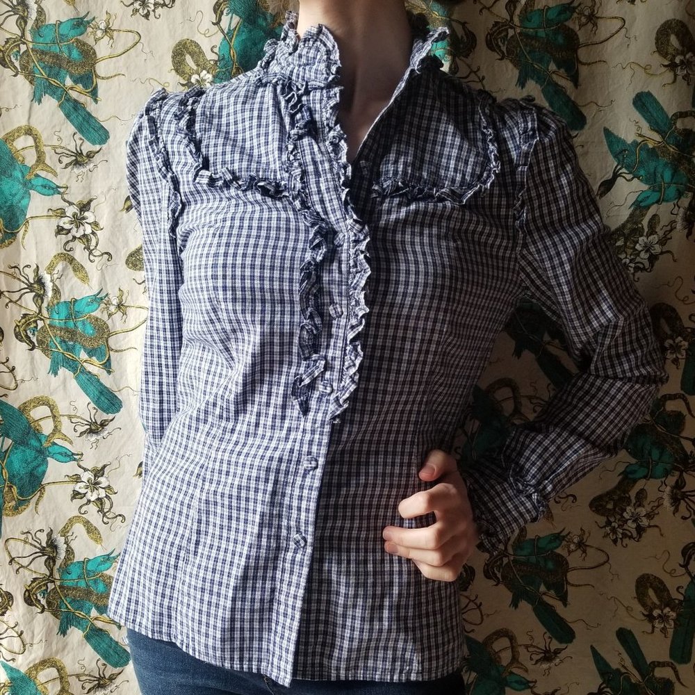 Kimchi & Blue Urban Outfitters Blue Gingham Prairie Shirt (Small)